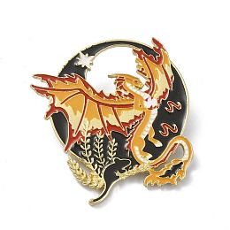 Honeyhandy Alloy Brooches, Enamel Pins, Dragon, Orange, 53.5x48.5x9mm