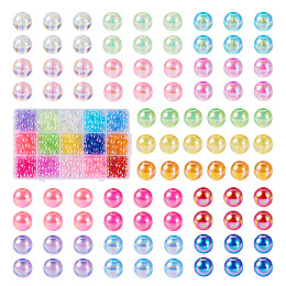 PandaHall Elite 300Pcs 15 Colors Transparent Acrylic Beads, AB Colors Plated, Round, Mixed Color, 8mm, Hole: 2mm, about 20pcs/color