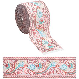 GORGECRAFT 7.65 Yard Embroidered Jacquard Ribbon 2" Width Vintage Embroidered Ribbon Floral Woven Trim Fabric for Embellishment Craft Supplies, Pink