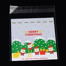 Honeyhandy Rectangle OPP Cellophane Bags for Christmas, Colorful, 13.1x9.9cm, Unilateral Thickness: 0.035mm, Inner Measure: 9.9x9.9cm, about 95~100pcs/bag