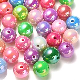 50Pcs UV Plating Rainbow Iridescent Acrylic Beads, Round, Mixed Color, 17.5mm, Hole: 2.8mm