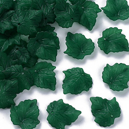 Honeyhandy Autumn Theme Transparent Frosted Acrylic Pendants, Maple Leaf, Dark Green, 24x22.5x3mm, Hole: 1mm, about 962pcs/500g