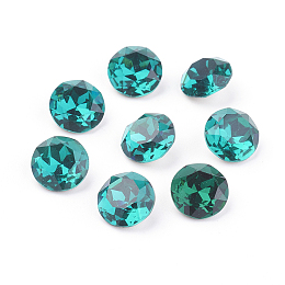 Honeyhandy Pointed Back & Back Plated Glass Rhinestone Cabochons, Grade A, Faceted, Flat Round, Blue Zircon, 8x4.5mm