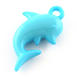 Honeyhandy Opaque Acrylic Pendants, Dolphin, Light Sky Blue, 30.5x17.5x7.5mm, Hole: 3mm, about 419pcs/500g