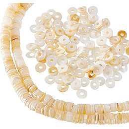 NBEADS 2 Strands Shell Heishi Beads, Flat Round Shell Beads Spacer, Seashell Color Disc Beads for Jewelry Making Bracelet Necklace Earring, 16 Inch/Strand