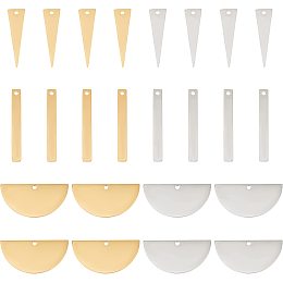 DICOSMETIC 24Pcs 3 Style 2 Colors Stainless Steel Flat Half Circle Disc Pendant Rectangle Blank Stamping Tag Pendants Triangle Blank Charms for DIY Jewelry Making