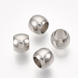 Honeyhandy 201 Stainless Steel Beads, Round, Stainless Steel Color, 6.3x5mm, Hole: 4mm