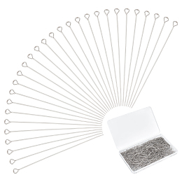 1000Pcs Stainless Steel Eye Pins, Stainless Steel Color, 22 Gauge, 50x0.6mm, Hole: 2mm