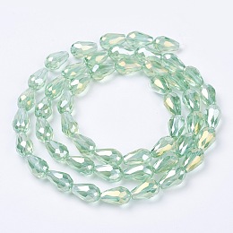 Honeyhandy Electroplate Glass Beads Strands, AB Color Plated, Faceted Teardrop, Light Green, 15x10mm, Hole: 1mm, 50pcs/strand, 27.1 inch