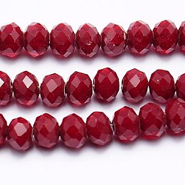 Arricraft Imitation Jade Glass Bead Strands, Faceted, Rondelle, FireBrick, 6x4mm, Hole: 1mm, about 89pcs/strand, 15.6 inches