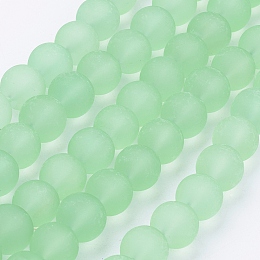 Honeyhandy Transparent Glass Bead Strands, Frosted, Round, Pale Green, 10mm, Hole: 1.3~1.6mm, about 80pcs/strand, 31.4 inch