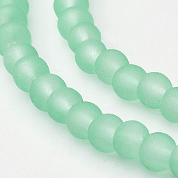 Honeyhandy Transparent Glass Bead Strands, Frosted, Round, Pale Green, 4mm, Hole: 1.1~1.6mm, about 200pcs/strand, 31.4 inch