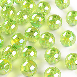 Honeyhandy Transparent Acrylic Beads, AB Color Plated, Round, Yellow Green, 12x11mm, Hole: 2.5mm
