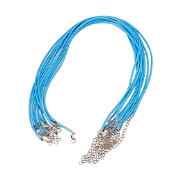 Honeyhandy Waxed Cord Necklace Making, with Zinc Alloy Lobster Clasps, Platinum, Dodger Blue, 17.8 inch~18 inch(45.5~46cm), 2mm