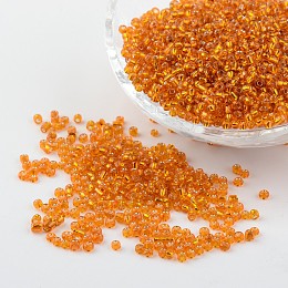 Honeyhandy 12/0 Glass Seed Beads, Silver Lined Round Hole, Round, Orange Red, 2mm, Hole: 1mm, about 3306pcs/50g