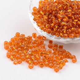 Honeyhandy 6/0 Round Silver Lined Round Hole Glass Seed Beads, Orange Red, 4mm, Hole: 1.5mm, about 496pcs/50g