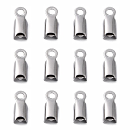 Honeyhandy 304 Stainless Steel Folding Crimp Ends, Fold Over Crimp Cord Ends, Stainless Steel Color, 9x4x3mm, Hole: 2mm