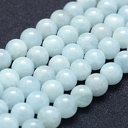 Honeyhandy Natural Aquamarine Beads Strands, Grade AB+, Round, 8mm, Hole: 1mm, about 49pcs/strand, 15.5 inch(39.5cm)