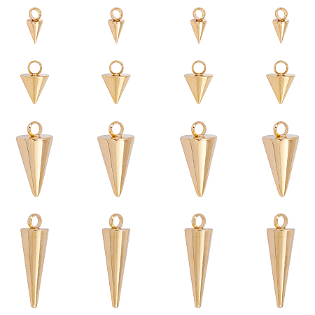 Unicraftale 304 Stainless Steel Pendants, Spike/Cone, Golden, 6.5~18x3~7mm, Hole: 1.5~2mm; 24pcs/box