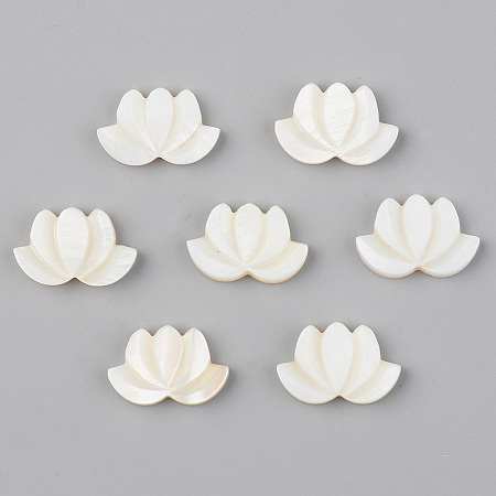 Honeyhandy Natural Freshwater Shell Beads, Half Drilled, Lotus Flower, Seashell Color, 11~12x17.5x3mm, Hole: 1mm