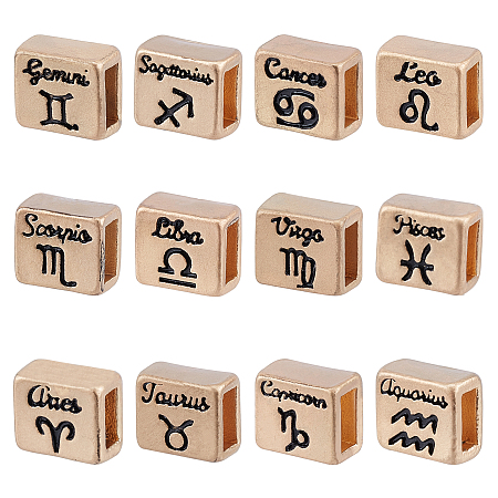 CHGCRAFT Alloy Enamel Beads, Rectangle with Twelve Constellations, Matte Gold Color, 8.5x9.5x5.5mm, Hole: 2.5mm, 2pcs/constellations, 24pcs/box