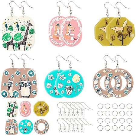 SUNNYCLUE DIY Jewelry Earring Making Kits, include  Animal Printed Acrylic Pendants, Brass Earring Hooks, Iron Close but Unsoldered Jump Rings, Mixed Color, 44pcs/box