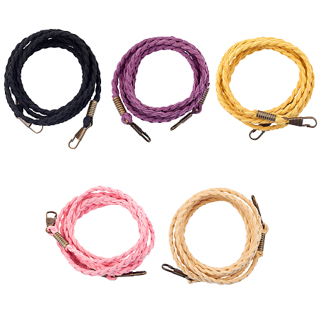 CHGCRAFT Polyester Cord Chain Short Thick Shoulder Strap, with Metal Clasp, Replacement Handbag Decoration Bags Straps, Mixed Color, 1220x6x2.5mm; 5 colors, 1strand/color, 5strands/set