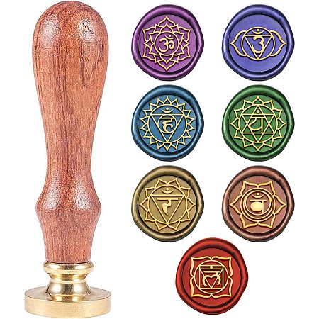 PandaHall Elite Yoga Wax Seal Stamp, 6pcs Flower Sealing Wax Stamps Head with Wooden Handle, Vintage Retro Classical Chakra Lotus Seal Wax Stamp for Invitations Cards Letters Envelopes Packages