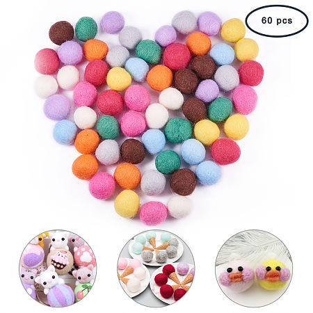 PandaHall Elite About 60 Pcs 20mm Wool Felt Balls Pom Poms Garland Gumball Beads 10 Colors for Arts Craft Decoration