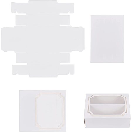 SUPERFINDINGS 12Pcs 6.18x5.04x2.05Inch White Cake Boxes with PVC Display Window Premium Pastry Boxes Dessert Boxes Containers for Cookies,Pastries,Cakes,Macaron,Crafting