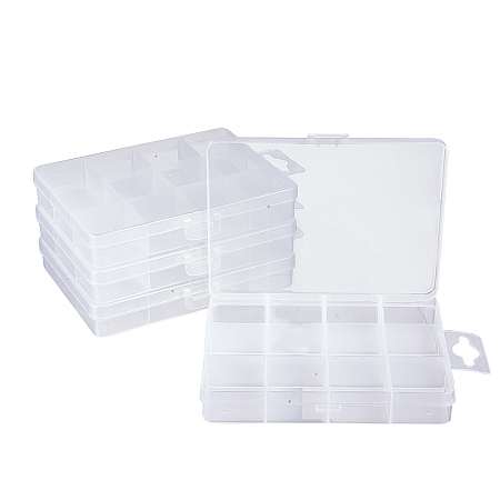 PandaHall Elite 6 Pack 12 Grids Jewelry Dividers Box Organizer Clear Plastic Bead Case Storage Container for Beads, Jewelry, Nail Art, Small Items Craft Findings 13x10x2.2cm, Compartment: 3x3cm