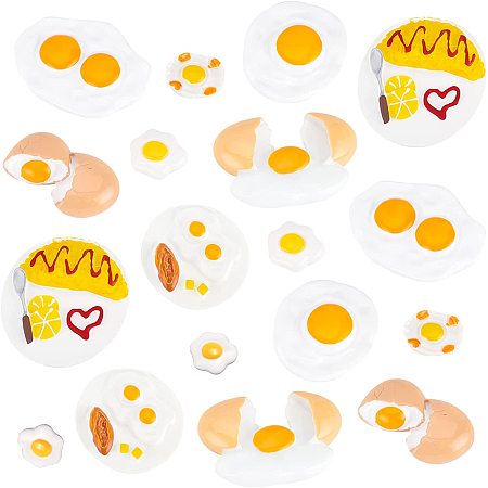 PandaHall Elite 9 Style Food Cabochon, 18pcs 3D Egg Tiles Big Dome Tiles Yellow Resin Ornaments Fried Egg Decor for Home Decor DIY Hairpin Phone Tiles Refrigerator Decal Craft