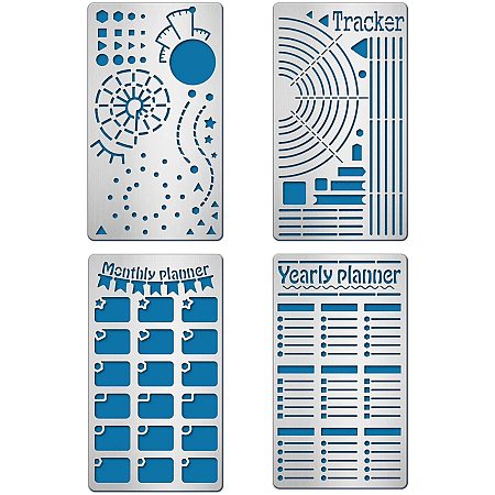 BENECREAT 4PCS 4x7 Inch Time Planning Chart Theme Metal Stencils 4 Style Steel Stencil Template for Wood Carving, Drawings and Woodburning, Engraving and Scrapbooking Project