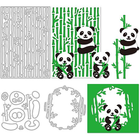 GLOBLELAND 3Pcs Panda and Bamboo Metal Cutting Dies Oriental Animals Die Cuts for DIY Scrapbooking Wedding Birthday Valentine's Day Cards Making Album Envelope Decoration, Matte Platinum