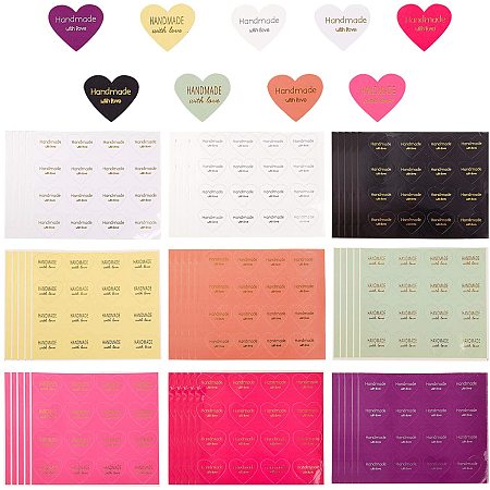 NBEADS 240 Pcs 10 Colors Heart Paper Sticker, Self Adhesive Love Sealing Label Stickers for Gift Packing and Decoration, 28x32mm