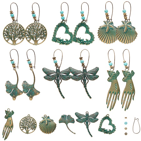 SUNNYCLUE DIY Earring Making, with Alloy Pendants, Alloy Spacer Beads, Synthetic Turquoise Beads and Brass Hoop Earrings Findings, Mixed Color, 36~68x19.5~50x6mm, Hole: 3mm