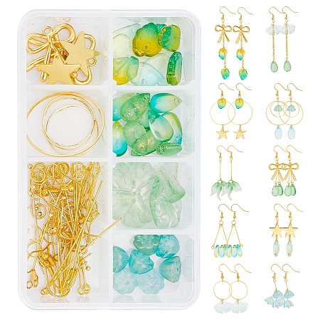 SUNNYCLUE DIY Dangle Earring Making Kits, Including Glass Beads & Charms, Brass Cable Chains & Linking Rings & Pendant & Earring Hooks & Jump & Pins, Alloy Pendants, Golden, 19mm, Hole: 1.5mm, 20pcs/box