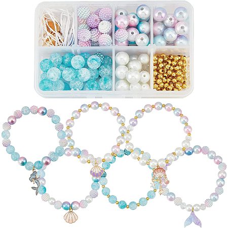 SUNNYCLUE 1 Box DIY 6Pcs Mermaid Charms Sea Shell Charm Summer Ocean Bracelets Making Kit Berry Bead Imitation Pearl Beads Loose Sapcer Crackle Beads for Jewelry Making Kits Beading Supplies Adult