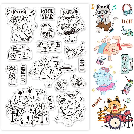 GLOBLELAND Animals Silicone Clear Stamps Music Party Transparent Stamps for Birthday Valentine's Day Party Cards Making DIY Scrapbooking Photo Album Decoration Paper Craft