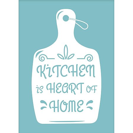 OLYCRAFT Self-Adhesive Silk Screen Printing Stencil “Kitchen is Heart of Home” Sign Stencil Reusable Pattern Stencils for Painting on Wood Fabric T-Shirt Wall and Home Decorations