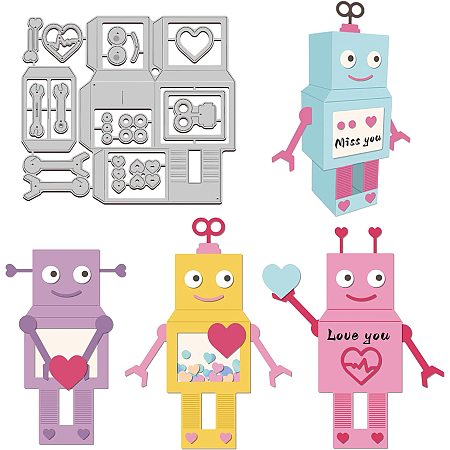 GLOBLELAND 3D Robot Cutting Dies Robots Carbon Steel Die Cuts for DIY Crafting Embossing Stencil Template for Card Making Scrapbooking Photo Album Decoration