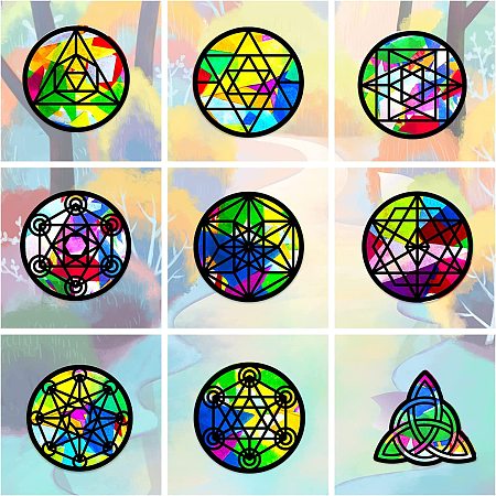 AHANDMAKER 18 Pcs Rune Stained Glass Effect Paper Suncatchers Power Symbol Window Clings Trinity Knot Pattern DIY Stained Suncatcher Kits for Windows Arts Crafts Decor Glass Indoor Window Door Decals