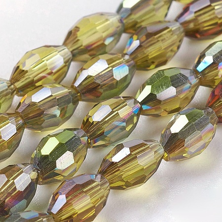 Arricraft Electroplate Glass Beads Strands, Half Plated, Faceted, Oval, Goldenrod, 6x4mm, Hole: 1mm, about 72pcs/strand, 16 inches