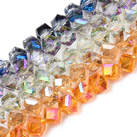 Electroplate Transparent Glass Beads Strands, AB Color Plated, Faceted, Rhombus, Mixed Color, 8.5x9.5x9.5mm, Hole: 1.5mm, about 80pcs/strand, 25.98 inch(66cm)