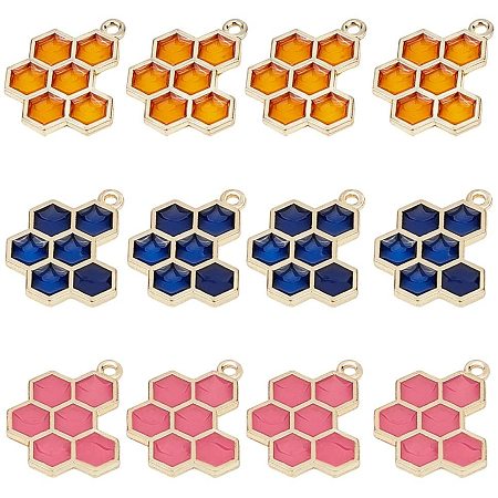 Pandahall Elite 24pcs 3 Colors Enamel Honeycomb Charms Pendants for Earring Bracelet Necklace Earring DIY Crafts Jewelry Making