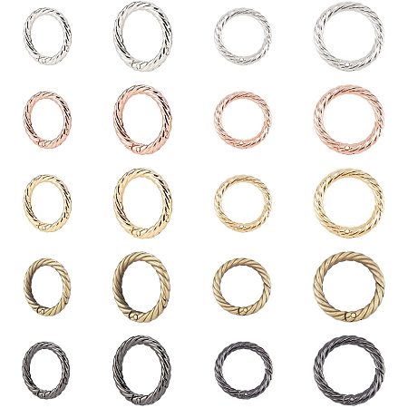 PandaHall Elite 10 Styles Spring O Ring 5 Colors Round Linking Ring 19/25mm Twisted O-Ring Snap Hooks Spring Clip Round Carabiner for Purse Strap Keychain Dog Leashes, Rose Gold/Platinum/Gunmetal, 20pcs