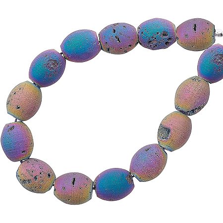 Arricraft About 13 Pcs Natural Stone Beads 12×14mm, Natural Druzy Geode Agate Barrel Beads, Gemstone Loose Beads for Bracelet Necklace Jewelry Making (Hole: 1mm)