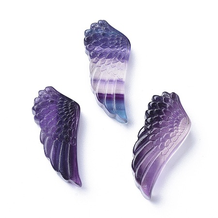 Honeyhandy Carved Natural Fluorite Pendants, Wing, 31x14x5~7.5mm, Hole: 0.9mm
