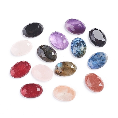 ARRICRAFT Natural Mixed Gemstone Cabochons, Oval, Faceted, 14~14.5x10x4.5mm