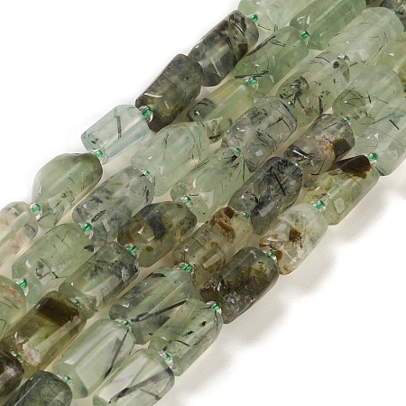Natural Prehnite Beads Strands, with Seed Beads, Faceted, Column, 5.5~7.5mm, Hole: 0.7mm, about 26~33pcs/strand, 15.67''~16.46''(39.8~41.8cm)